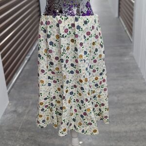 Vintage DLG Size 12 Cream Multicolor Floral Mid-length 98% Cotton Skirt